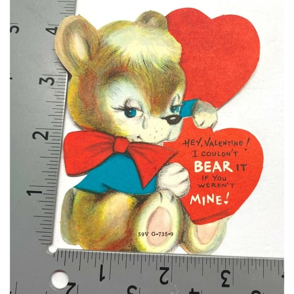 Anthropomorphic Bear Valentine Greeting Card Can't Bear It Diecut Vintage 1940s - Picture 3 of 4